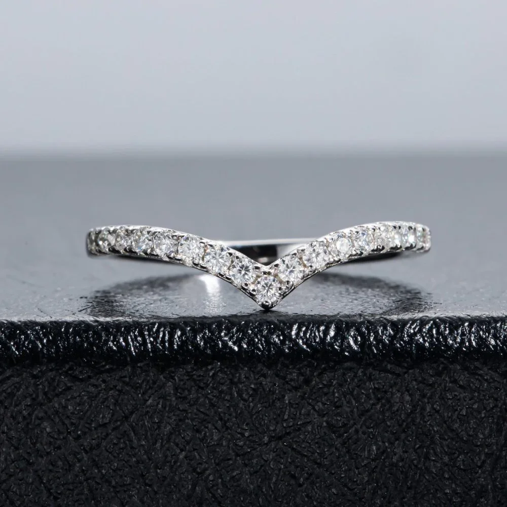 Certified 1.5mm Moissanite Diamond Pave Chevron Half Eternity Band Ring NEW